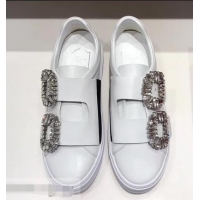 Imitation Roger Vivier Sneaky Viv' 2 Strass Buckle Sneakers in Calfskin R8321 White 2018