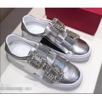 High Quality Roger Vivier Sneaky Viv' 2 Strass Buckle Sneakers in Calfskin R8321 Silver 2018