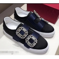 Spot Roger Vivier Sneaky Viv' 2 Strass Buckle in Silk Satin Sneakers R8323 Navy Blue/Black 2018