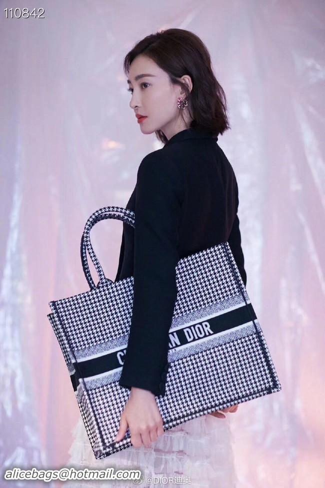 Best Quality Dior Book Tote Bag In houndstooth Embroidered pre-fall CD510032 2019