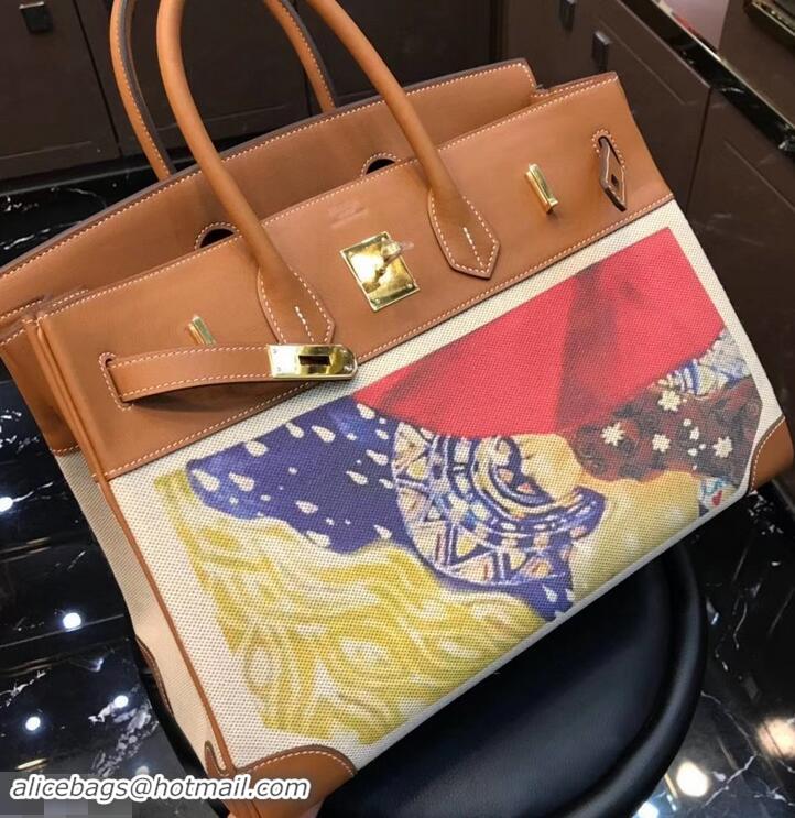 Purchase Hermes Birkin 35 Bag in Print Leather 630115 Brown/Canvas