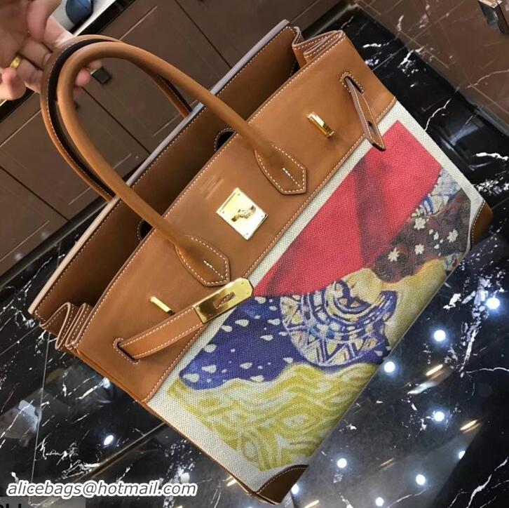 Purchase Hermes Birkin 35 Bag in Print Leather 630115 Brown/Canvas