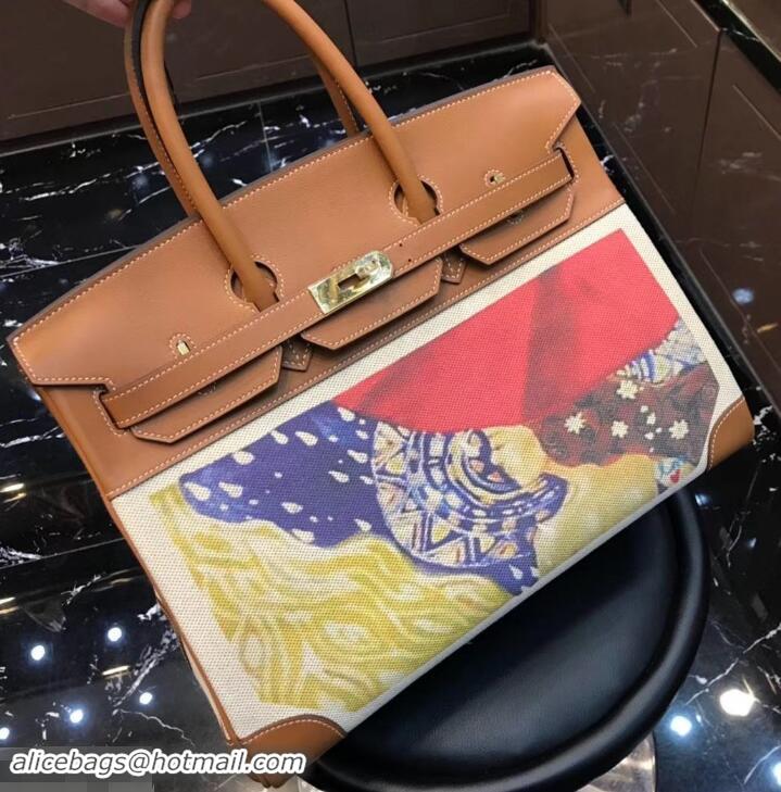 Purchase Hermes Birkin 35 Bag in Print Leather 630115 Brown/Canvas