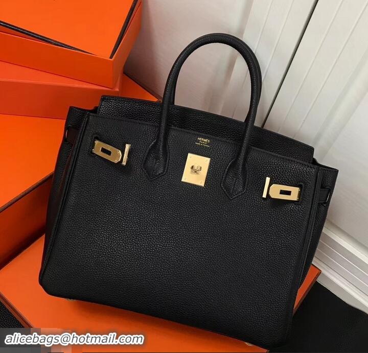 Perfect Hermes Birkin 30 Bag In Leather with Gold/Silver Hardware 630116 Black