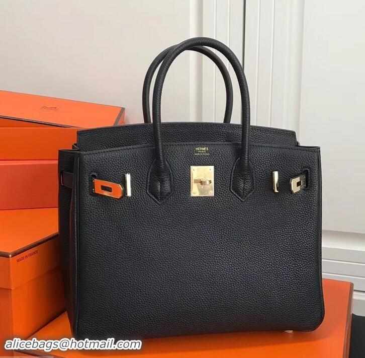 Perfect Hermes Birkin 30 Bag In Leather with Gold/Silver Hardware 630116 Black