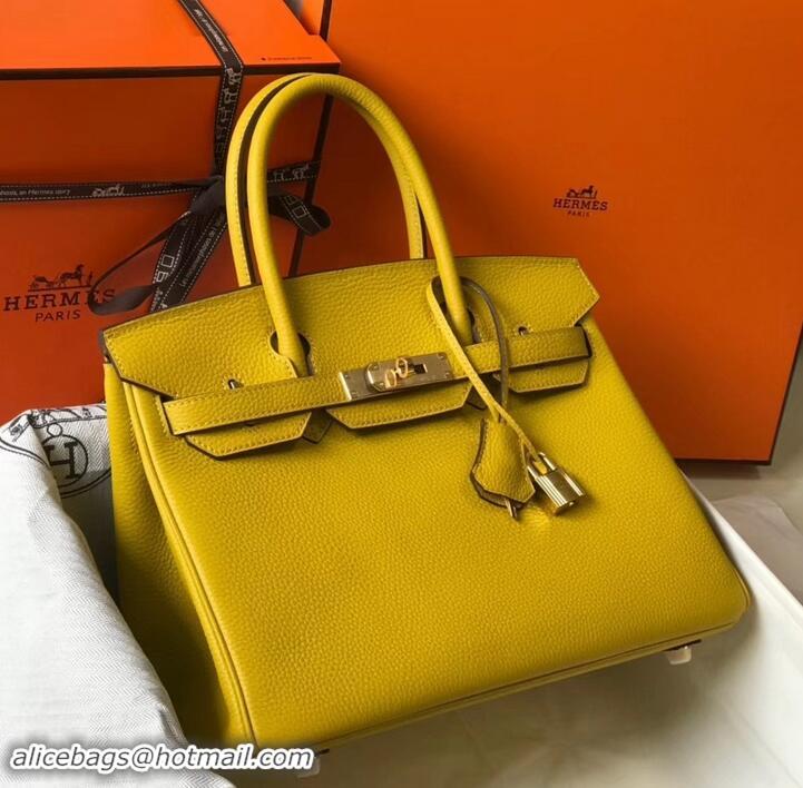 Perfect Hermes Birkin 30 Bag In Leather with Gold/Silver Hardware 630116 yellow