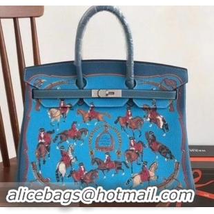 Stylish Hermes Birkin 35 Bag in Print Leather 630119 Blue