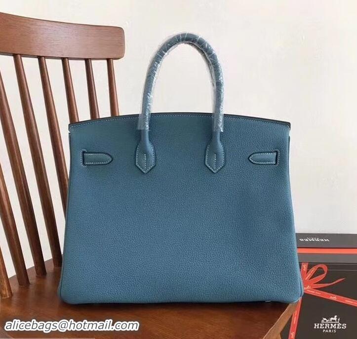 Stylish Hermes Birkin 35 Bag in Print Leather 630119 Blue