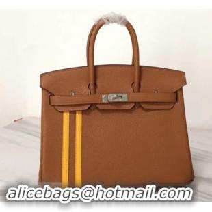 Discount Hermes red Striped Birkin 25 Bag in original togo Leather 630130 Brown