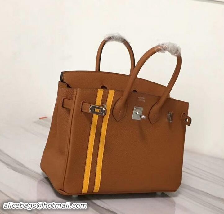 Discount Hermes red Striped Birkin 25 Bag in original togo Leather 630130 Brown