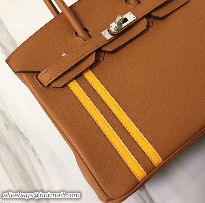 Discount Hermes red Striped Birkin 25 Bag in original togo Leather 630130 Brown