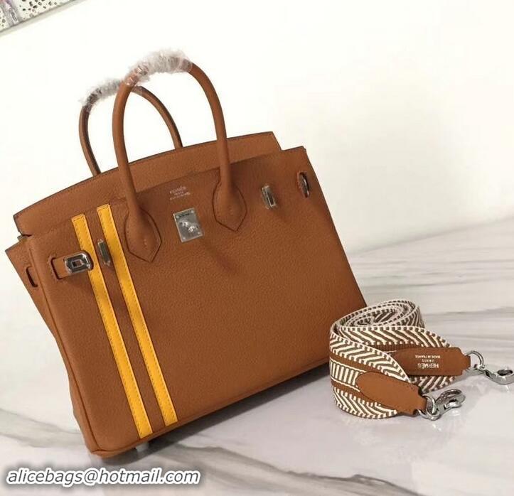 Discount Hermes red Striped Birkin 25 Bag in original togo Leather 630130 Brown