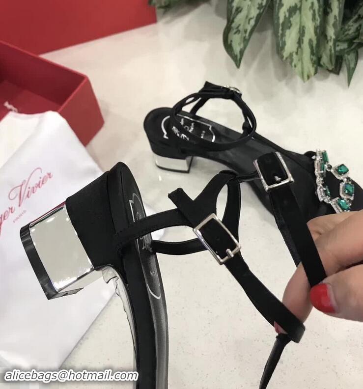 Hot Sell Roger Vivier Podium Crown Jewels Sandals 5cm R8429 Black 2018