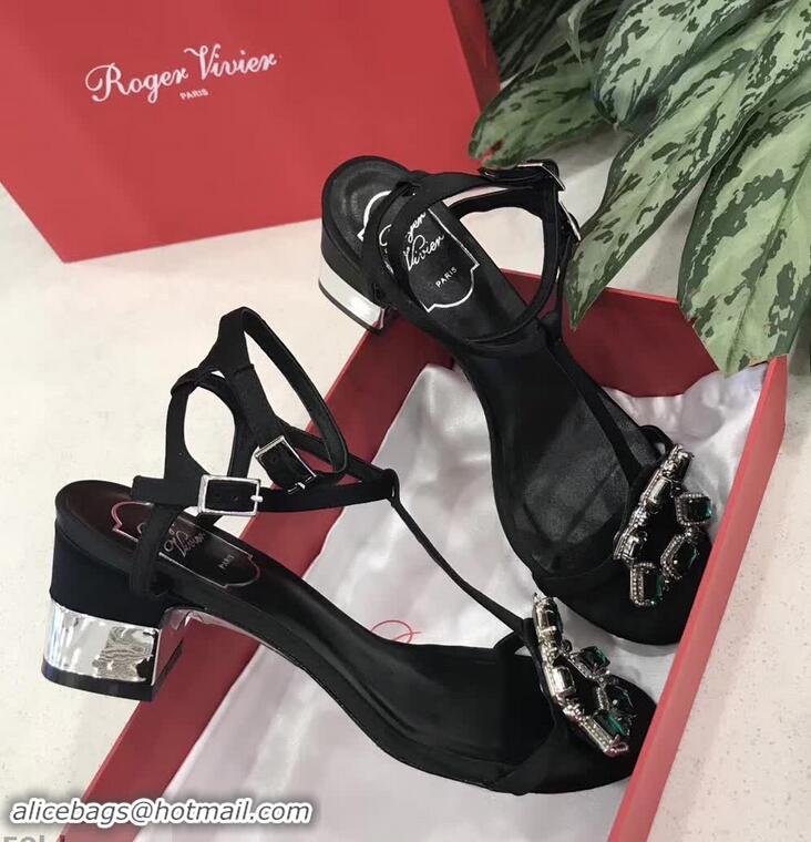 Hot Sell Roger Vivier Podium Crown Jewels Sandals 5cm R8429 Black 2018