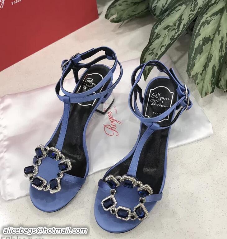 Low Cost Roger Vivier Podium Crown Jewels Sandals 5cm R8429 Blue 2018