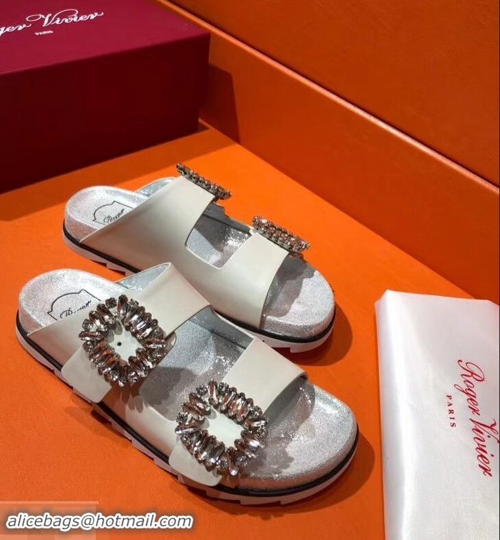 Buy Promotion Roger Vivier Slidy Viv' Strass Buckle Sandals R8423 Off White 2018