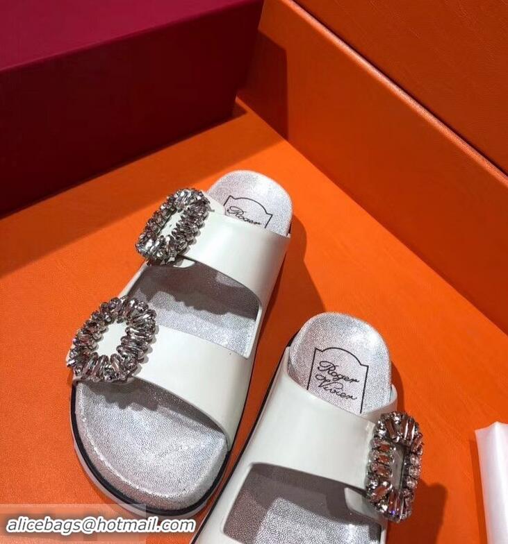 Buy Promotion Roger Vivier Slidy Viv' Strass Buckle Sandals R8423 Off White 2018