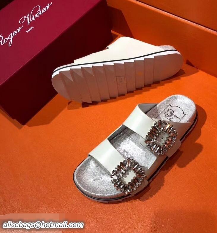 Buy Promotion Roger Vivier Slidy Viv' Strass Buckle Sandals R8423 Off White 2018