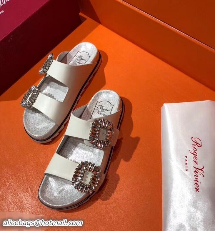 Buy Promotion Roger Vivier Slidy Viv' Strass Buckle Sandals R8423 Off White 2018