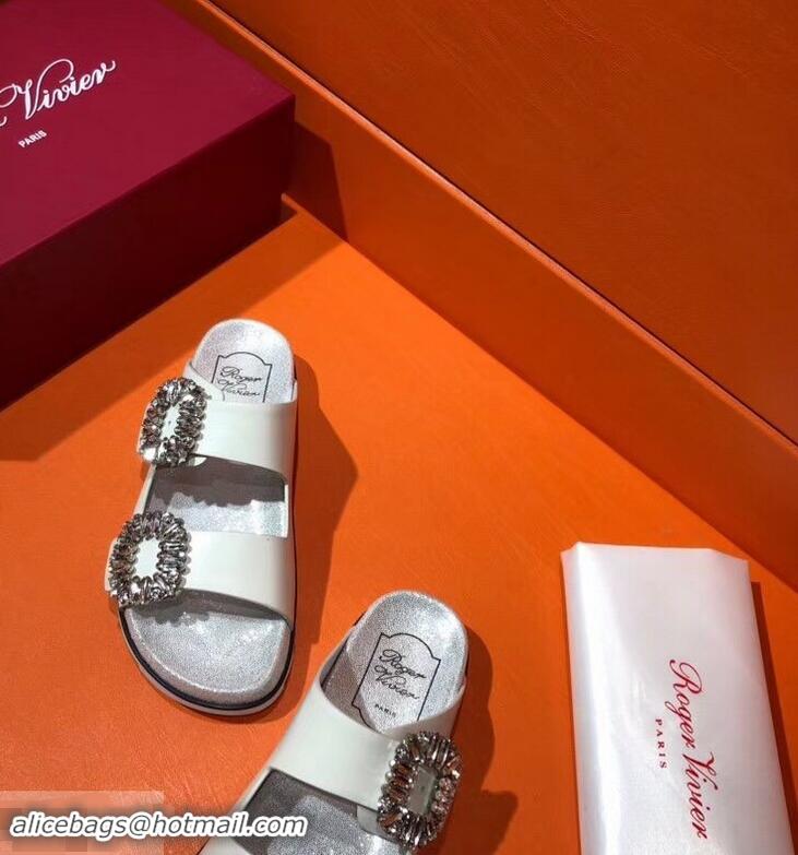 Buy Promotion Roger Vivier Slidy Viv' Strass Buckle Sandals R8423 Off White 2018