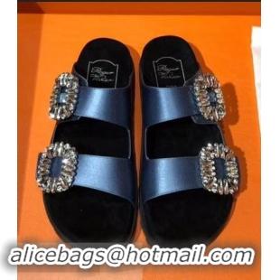 Design Promotional Roger Vivier Slidy Viv' Strass Buckle Sandals R8423 Blue 2018