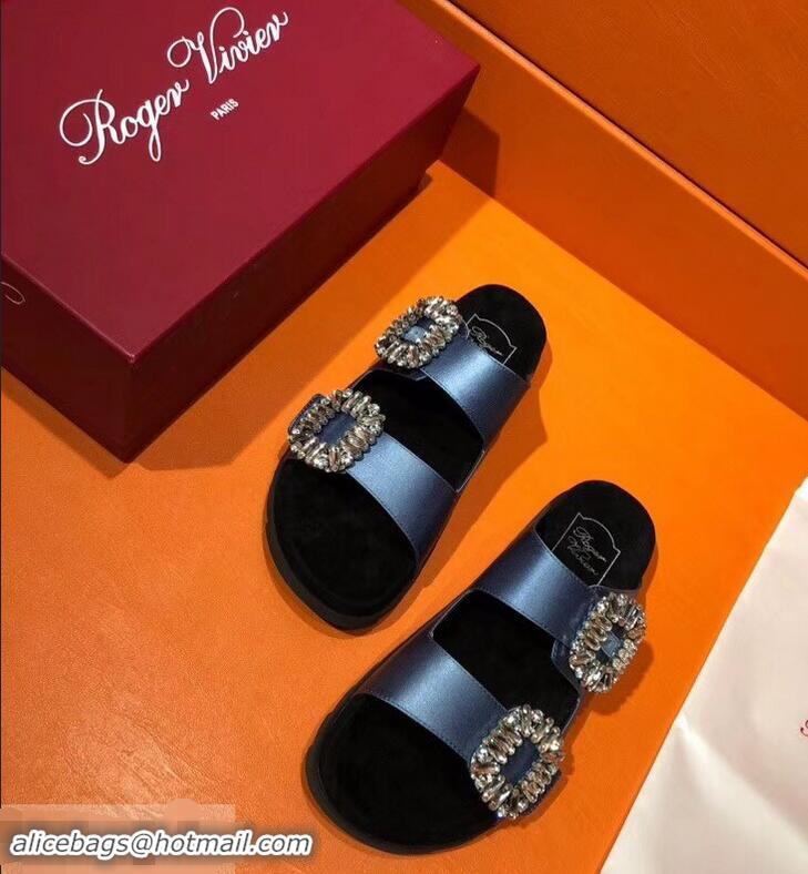 Design Promotional Roger Vivier Slidy Viv' Strass Buckle Sandals R8423 Blue 2018