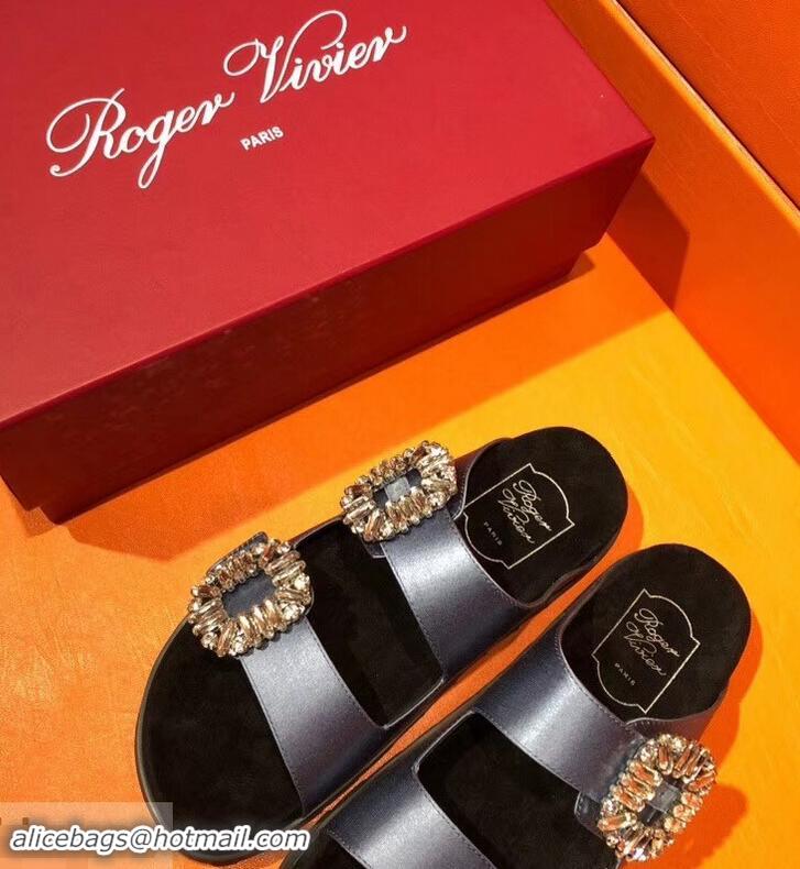 Design Promotional Roger Vivier Slidy Viv' Strass Buckle Sandals R8423 Blue 2018