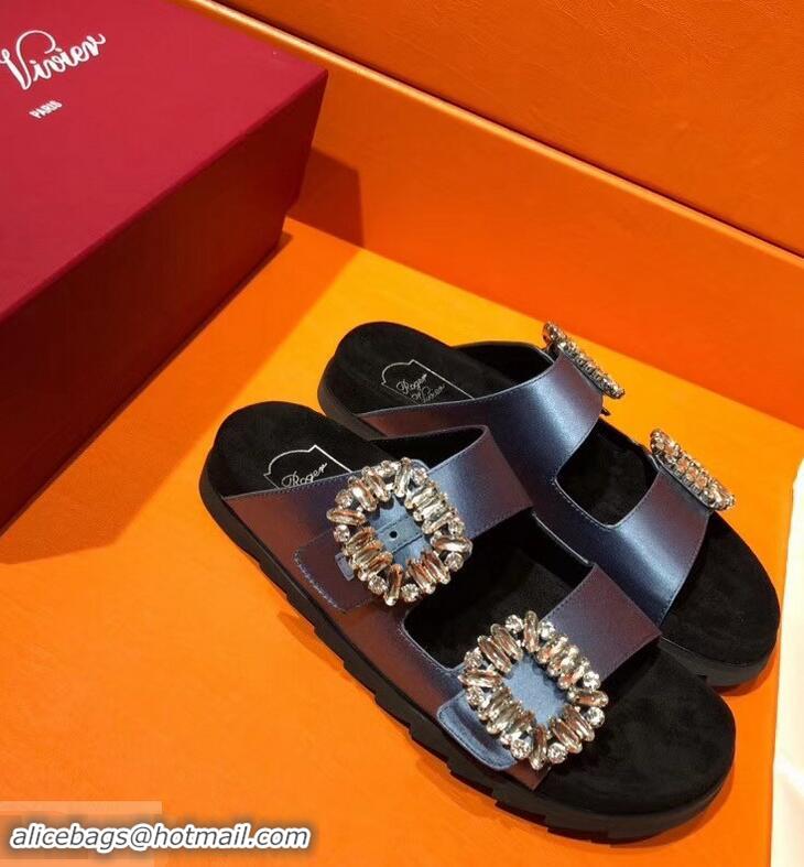 Design Promotional Roger Vivier Slidy Viv' Strass Buckle Sandals R8423 Blue 2018