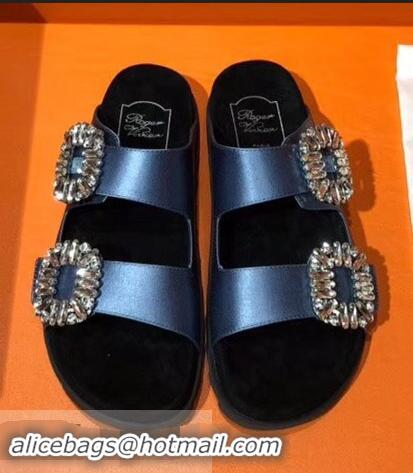 Design Promotional Roger Vivier Slidy Viv' Strass Buckle Sandals R8423 Blue 2018