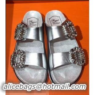 Imitation Roger Vivier Slidy Viv' Strass Buckle Sandals R8423 Silver 2018