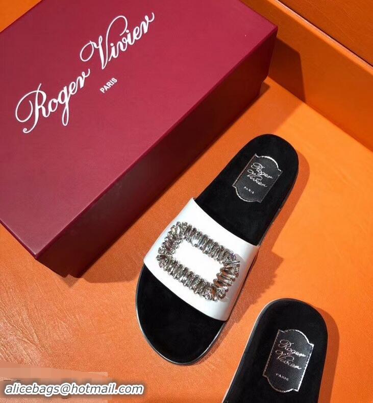 Unique Grade Roger Vivier Pool Slidy Strass Buckle Sandals R8430 White 2018