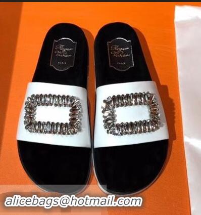 Unique Grade Roger Vivier Pool Slidy Strass Buckle Sandals R8430 White 2018