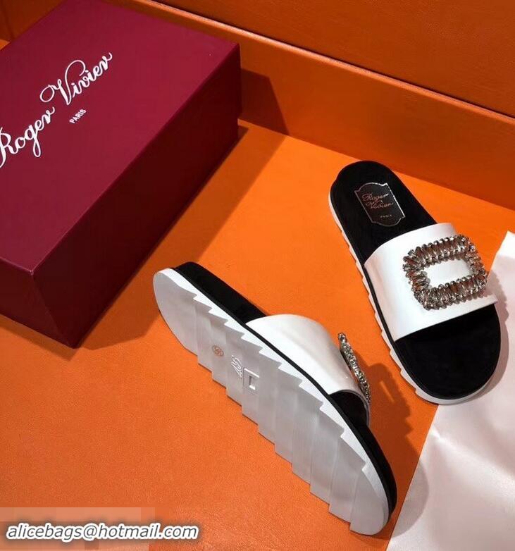 Unique Grade Roger Vivier Pool Slidy Strass Buckle Sandals R8430 White 2018