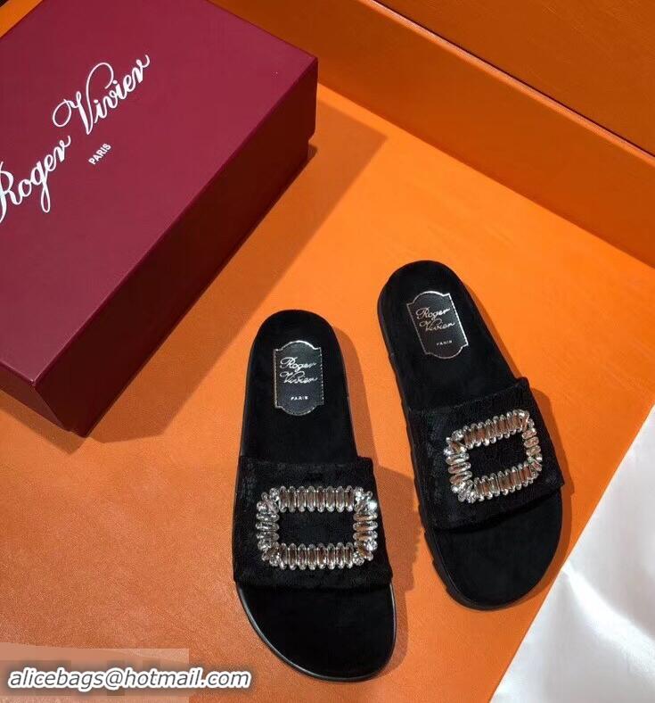 Low Price Roger Vivier Pool Slidy Strass Buckle Sandals R8430 Lace Black 2018