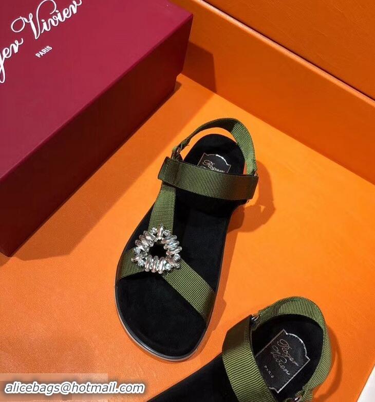 Best Price Roger Vivier Trekky Viv' Sandals R8432 Canvas Green 2018