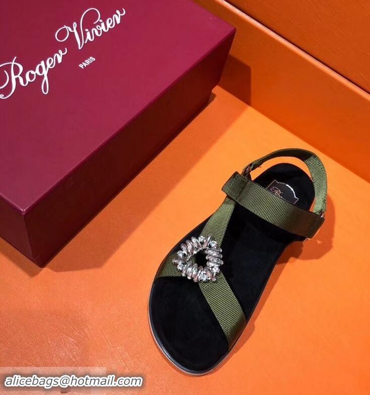 Best Price Roger Vivier Trekky Viv' Sandals R8432 Canvas Green 2018