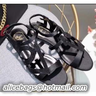 Low Price Roger Vivier Crystal Silk Flat Sandals R8521 Black 2018