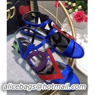 Super Quality Roger Vivier Crystal Silk Flat Sandals R8521 Blue 2018