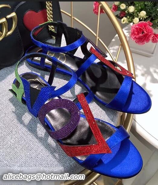 Super Quality Roger Vivier Crystal Silk Flat Sandals R8521 Blue 2018