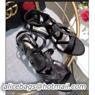 Most Popular Roger Vivier Crystal Silk Flat Sandals R8521 Black/Silver 2018