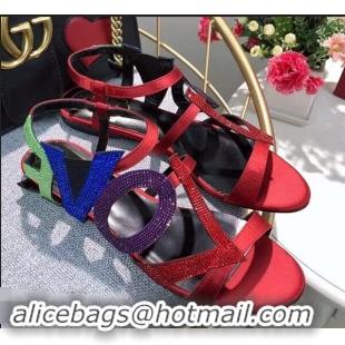 Promotion Design Popular Roger Vivier Crystal Silk Flat Sandals R8521 Red 2018