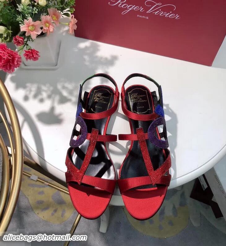 Promotion Design Popular Roger Vivier Crystal Silk Flat Sandals R8521 Red 2018