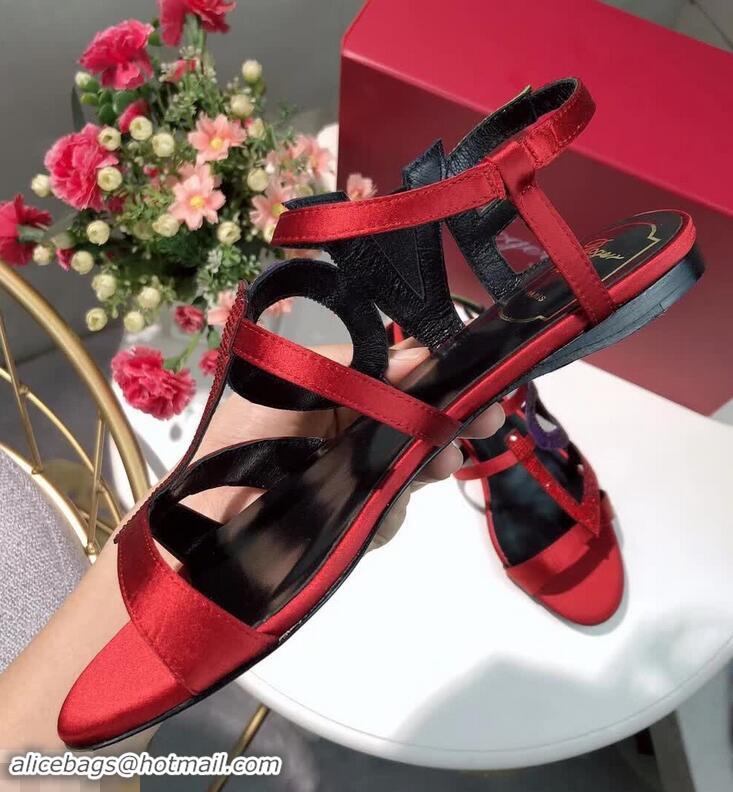 Promotion Design Popular Roger Vivier Crystal Silk Flat Sandals R8521 Red 2018