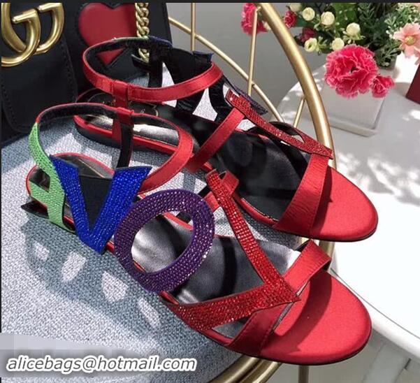 Promotion Design Popular Roger Vivier Crystal Silk Flat Sandals R8521 Red 2018