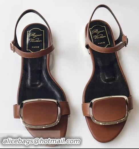 Cheapest Roger Vivier Chips West Buckle Sandals R8507 Brown 2018