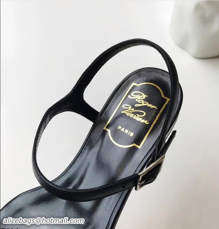 Top Quality Roger Vivier Chips West Buckle Sandals R8507 Black 2018