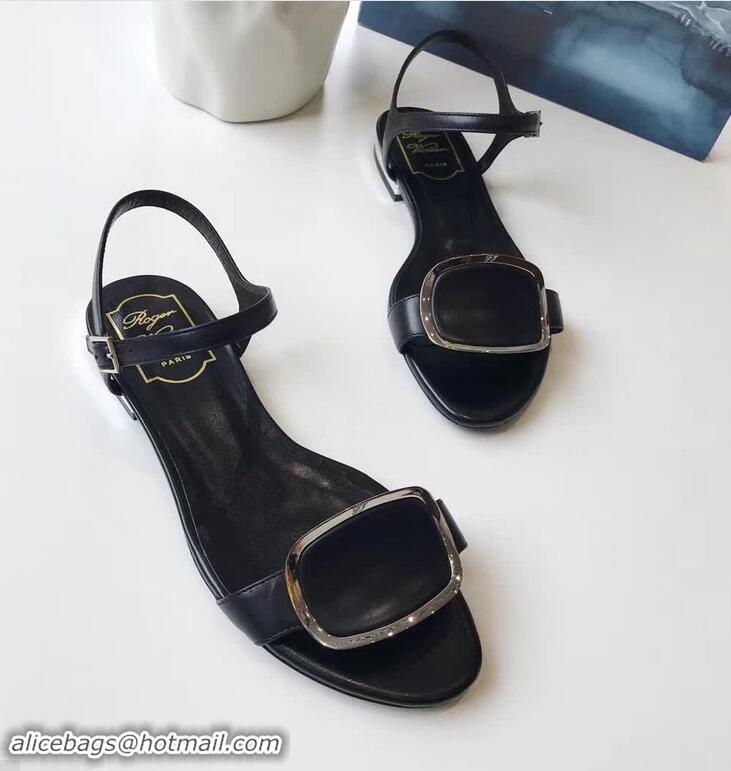 Top Quality Roger Vivier Chips West Buckle Sandals R8507 Black 2018