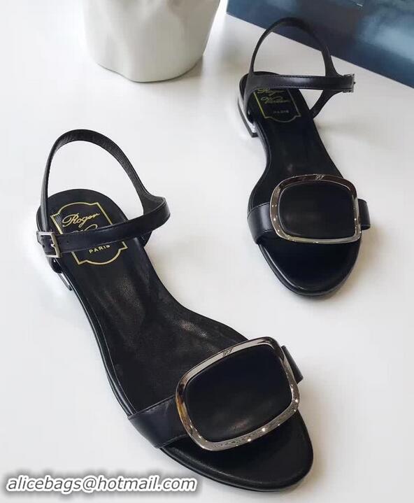 Top Quality Roger Vivier Chips West Buckle Sandals R8507 Black 2018