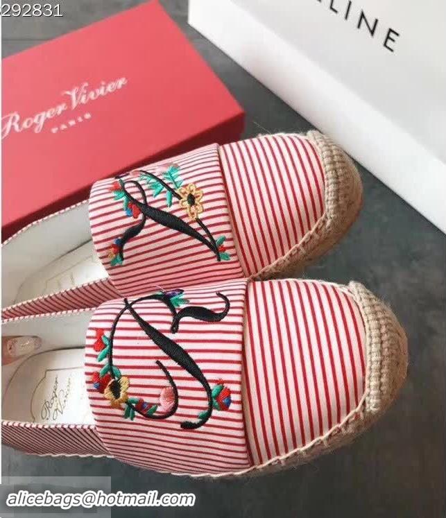 Top Cheapest Roger Vivier Espadrilles Blooming RV R8611 Red 2018