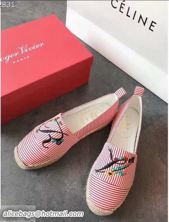 Top Cheapest Roger Vivier Espadrilles Blooming RV R8611 Red 2018